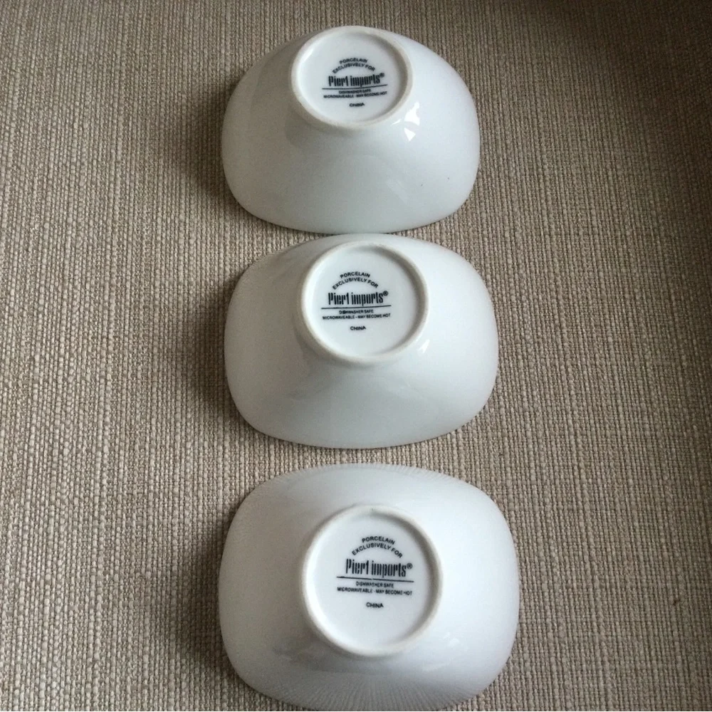Set of 3 Pier 1 Condiment Dipping Bowls White Sushi Night EUC
